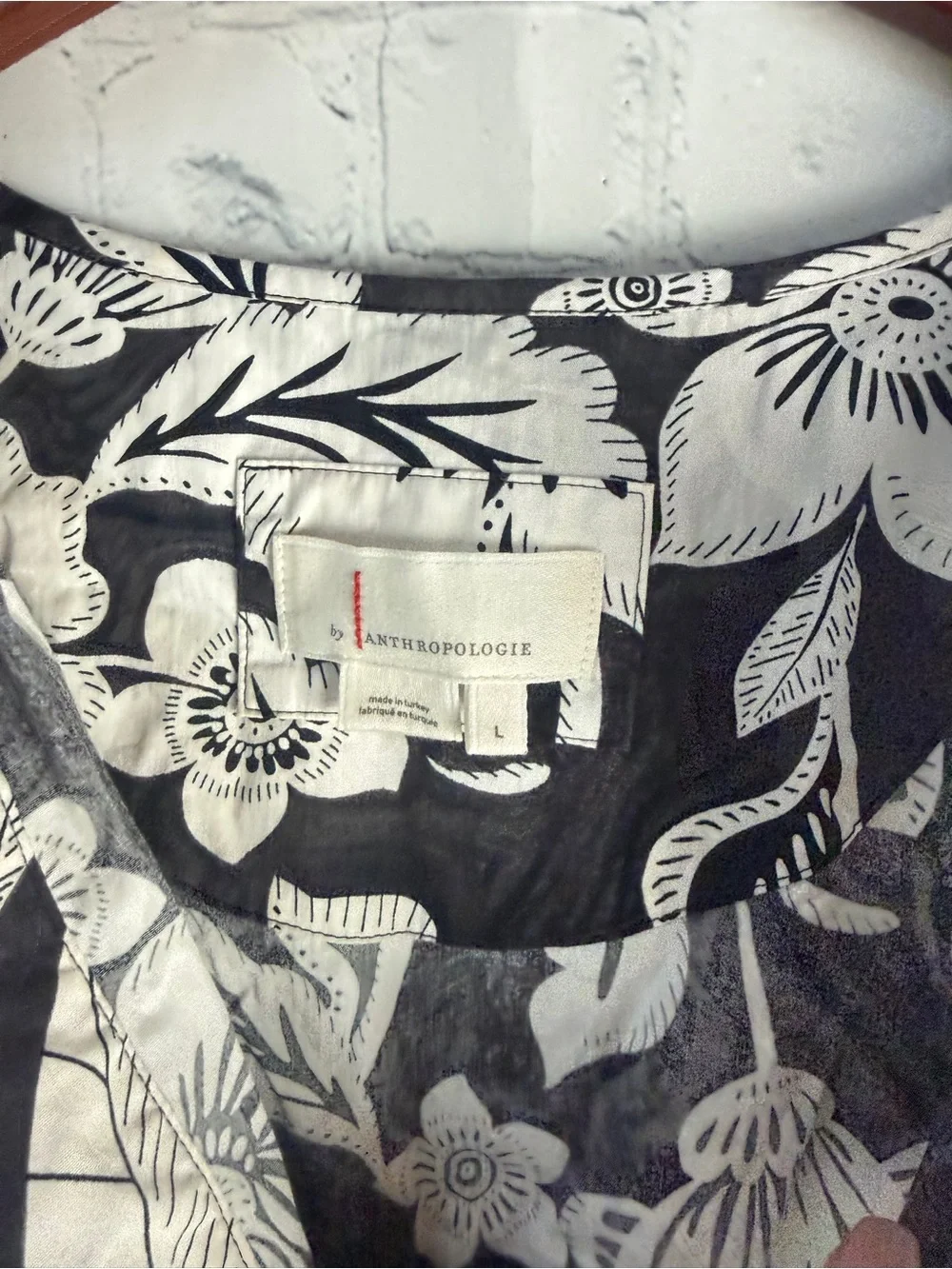 Anthropologie Black & White Floral Peplum Blouse